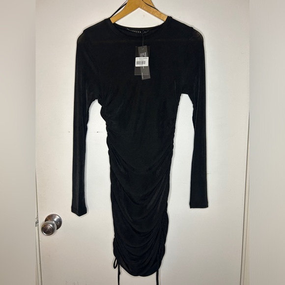 Zara Black Ruched Long Sleeve Bodycon Dress